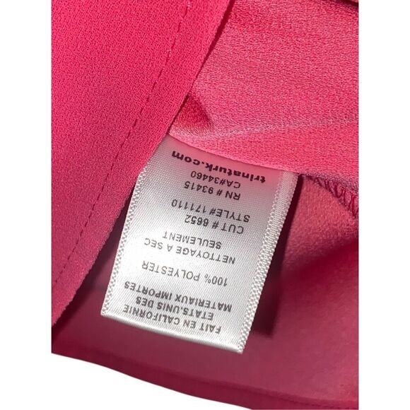 Trina Turk Women’s Blouse Size L Fuchsia Pink Ruffle Overlay V-Neck Top Pom Trim - Picture 3 of 4